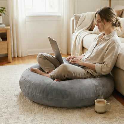 Codi Large Meditation Cushions – Round Floor Pillows for Adults with Removable Washable Cover, Soft and Supportive Floor Cushion for Yoga, Seating and Dog Bed, 32 inch - Grey