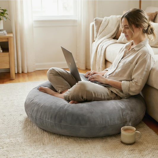 Codi Large Meditation Cushions – Round Floor Pillows for Adults with Removable Washable Cover, Soft and Supportive Floor Cushion for Yoga, Seating and Dog Bed, 32 inch - Grey
