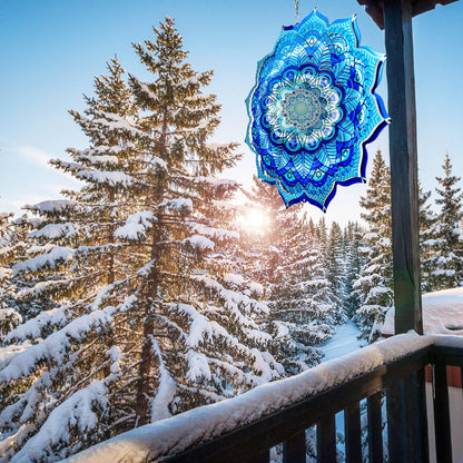 Goolyrusim Wind Spinner Mandala Rich Blue 12inch 3D Stainless Steel Wind Spinners Laser Cut Metal Hanging Wind Sculptures Kinetic Yard Art Decoration Garden Ornament Indoor/Outdoor Décor Worth Gift