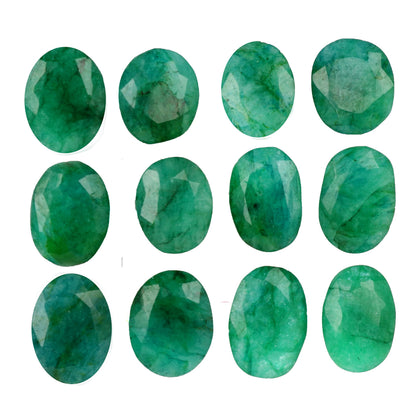 REAL-GEMS Natural Green Emerald 60.00 Ct./12 Pcs Brilliant Oval Cut Faceted Green Emerald Loose Gemstones Lot For Jewelry Making