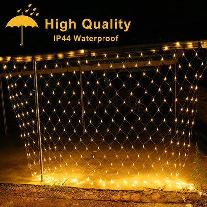 oopswow Christmas Net Lights Outdoor,9.8ft x 6.6ft Mesh Light Waterproof Tree Light,200Led Net String Lights Plug in with 8Modes Connectable for Gazebo Shrubs Lawn Backyard Garden Decor (Warm White)