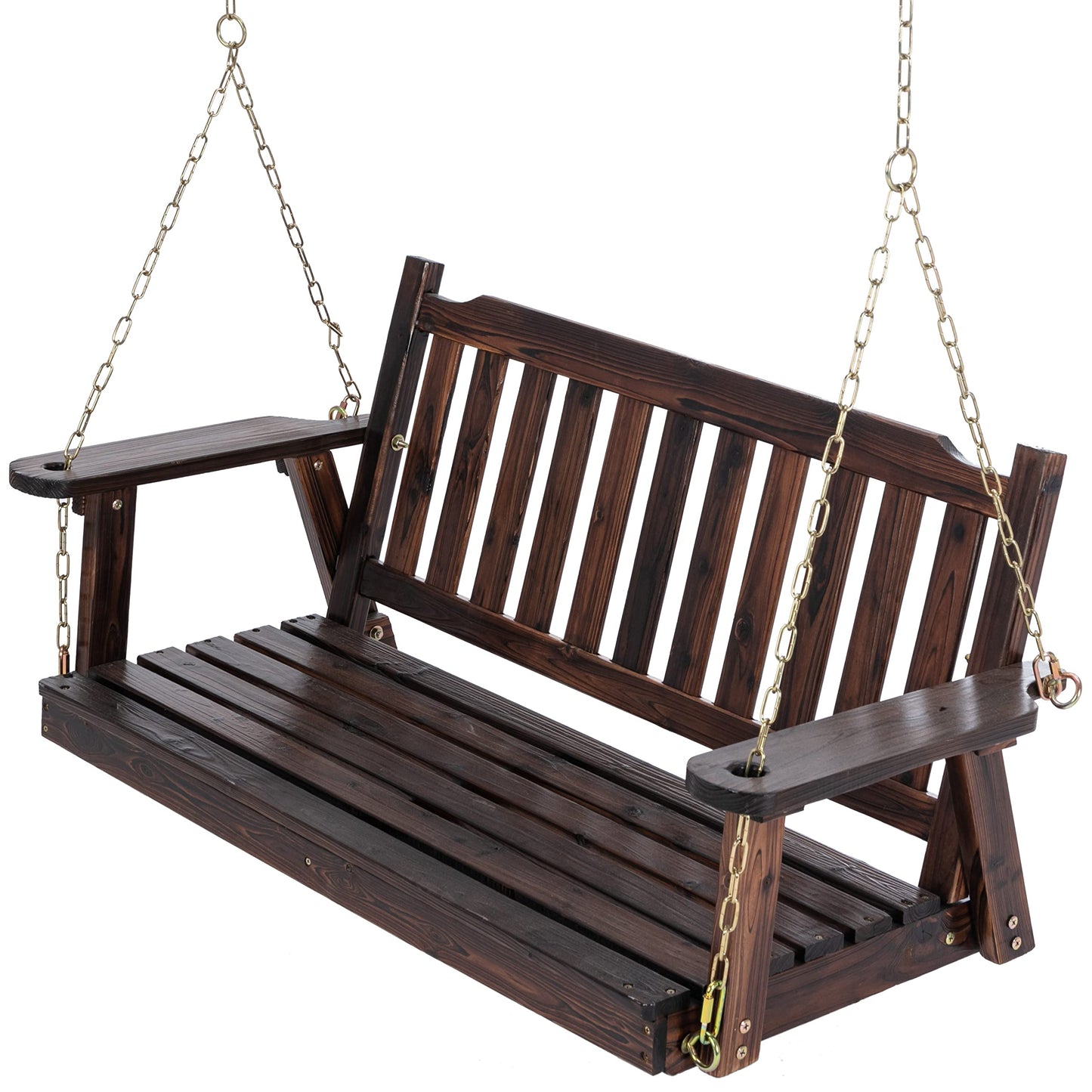 Anraja Wooden Porch Swing 2-Seater Bench Swing with Hanging Chains Heavy Duty 800 LBS for Outdoor Patio Garden Yard, Large 4 Ft, Dark Brown