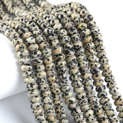 76pcs 5x8mm Natural Dalmatian Jasper Stone Rondelle Spacer Loose Beads Abacus Disk Stone Round Loose Gemstone Beads for Jewelry Making DIY Bracelet Necklace