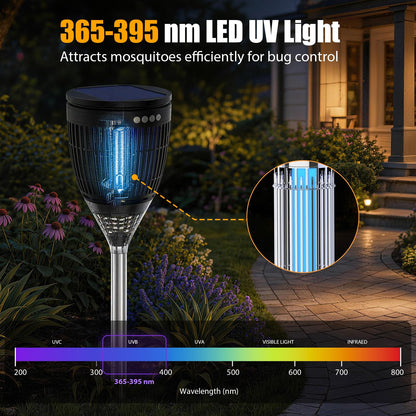 Rossetta Solar Bug Zapper Outdoor, Mosquito Zapper with Flame Lamp & Projector Light, 4200V Electric Fly Zapper Waterproof Rechargeable Mosquito Killer, Cordless Fly Trap for Patio, Backyard, Garden
