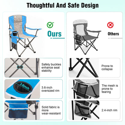 High Back Camping Chair for Adult, Portable Folding Camp Chair, Outdoor Camping Chair with Wide Cup Holder, Side Pocket for Hiking Fishing Sports, (Blue Grey)