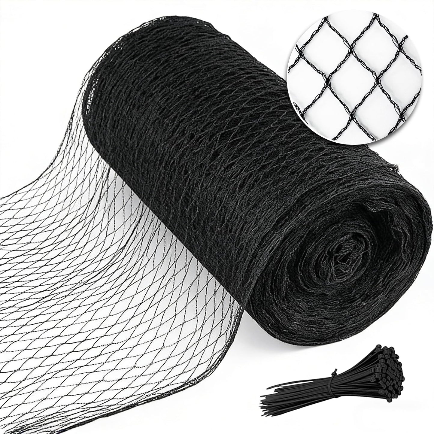 Bird Netting for Garden 25 x 25 FT Heavy Duty Black Garden Netting for Fruit Trees, Chicken Coop, Pond, Blueberry Bushes, Poultry & Deer Netting, HDPE Plant Protection Net Fence with Ties