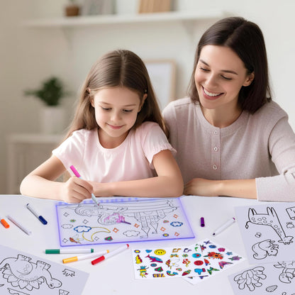 LED Drawing Board, 14'' Acrylic Note Board with Colors, Include LED Light Up Writing Pad 4 Modes & 7 Colors, 8 Markers, Stand, Hanging Chain, 2 Gel Clings, Holiday Gift