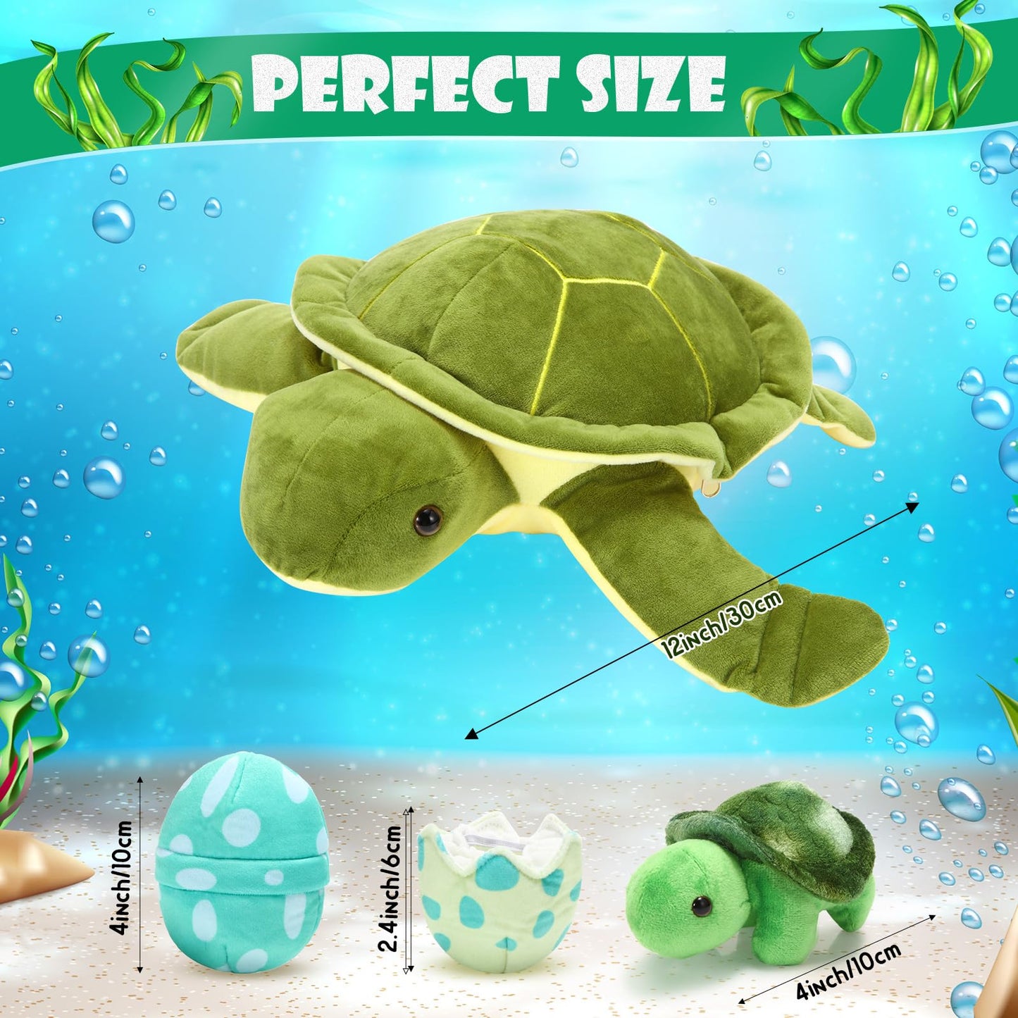 Aoriher 6 Pieces Sea Turtle Stuffed Animal with Babies 12" Mommy Stuffed Sea Turtle with 3 Little Plush 2 Plush Eggs Soft Pillow Tortoise Hugging Gifts for Kids Birthday Baby Shower Party(Classic)