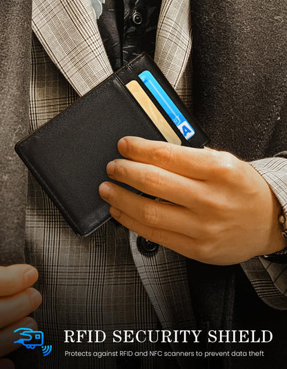 kinzd Slim Wallet with Money Clip RFID Blocking Minimalist Bifold Wallet for Men Genuine Leather Front Pocket Card Holder AS137 - #Nappa Black