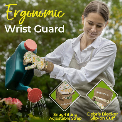 HANDLANDY Gardening Gloves for Women, Breathable Ladies Leather Garden Yard Gloves Best Gardeners Gift (Khaki, M)