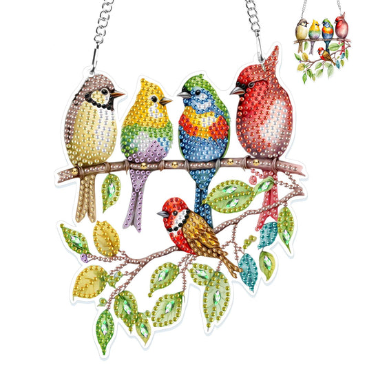 GHHKUD Hanging Diamond Art Cute Birds Pendants Kits, DIY Hanging Decoration Double Sided Branch Bird Diamond Painting Ornaments for Adults Kids Gifts for Home Decor