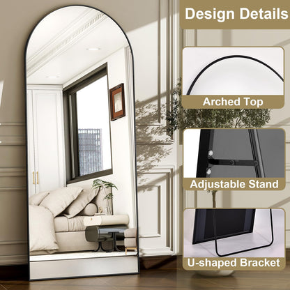 WISSMIELS 57" x 20" Arched Full Length Mirror - Wall Mounted/Floor Mirror Aluminum Alloy Frame Full Body Mirrors for Bathroom Living Room Bedroom and Entryway,Black