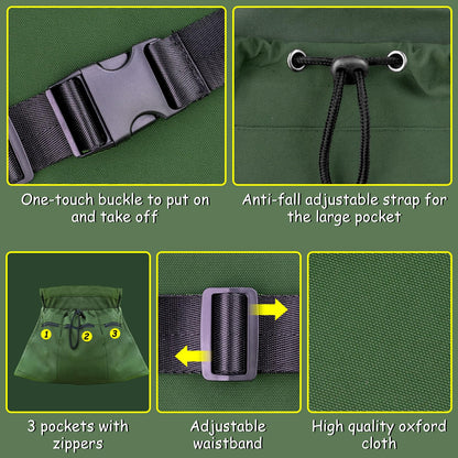 Sxdahran Gardening Apron, 4 Pockets for Harvesting Vegetables Eggs Half Garden Apron Unique Gift Garden Tools Organizer Green