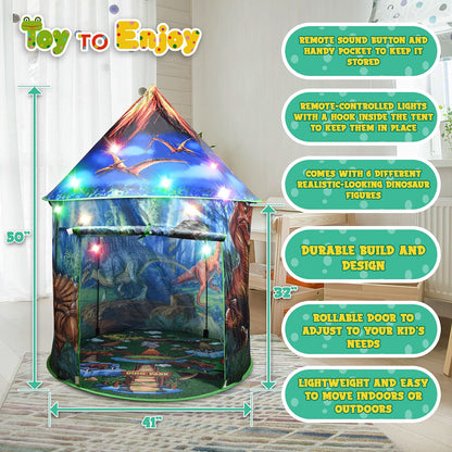 Dinosaur Pop Up Kids’ Play Tent by Toy to Enjoy - Perfect for Indoor & Outdoor. Dinosaur Camping Tent for Toddlers, Boys&Girls. Includes Remote Controlled Lights, Roar Sound Button & 3 Different Toys