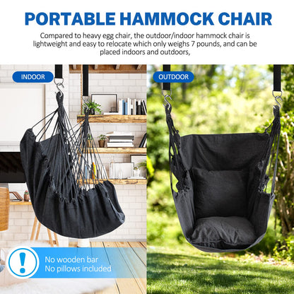 KPX Ourdoor Hanging Hammock Chair – Comfortable Tree Swing Chair Large Size 110X130cm（Without Pillows） - 330 Lbs Weight Capacity (Dark Gray)