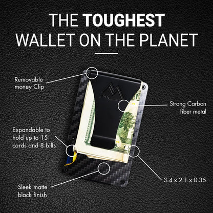 Mountain Voyage Co Minimalist Wallet for Men & Women - Slim RFID Wallet, Scratch Resistant, Credit Card Holder & Money Clip, Easily Removable Money & Cards, (Matte Carbon Fiber)