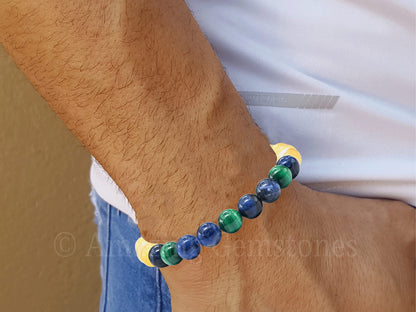 Amazing Gemstone Diabetic Support Bracelet - Yellow Calcite Sodalite Malachite Bracelet Set for Men Women Healing Calming Anxiety Stress Relief Gifts Pulseras Para Hombres Mujer Stocking Stuffers