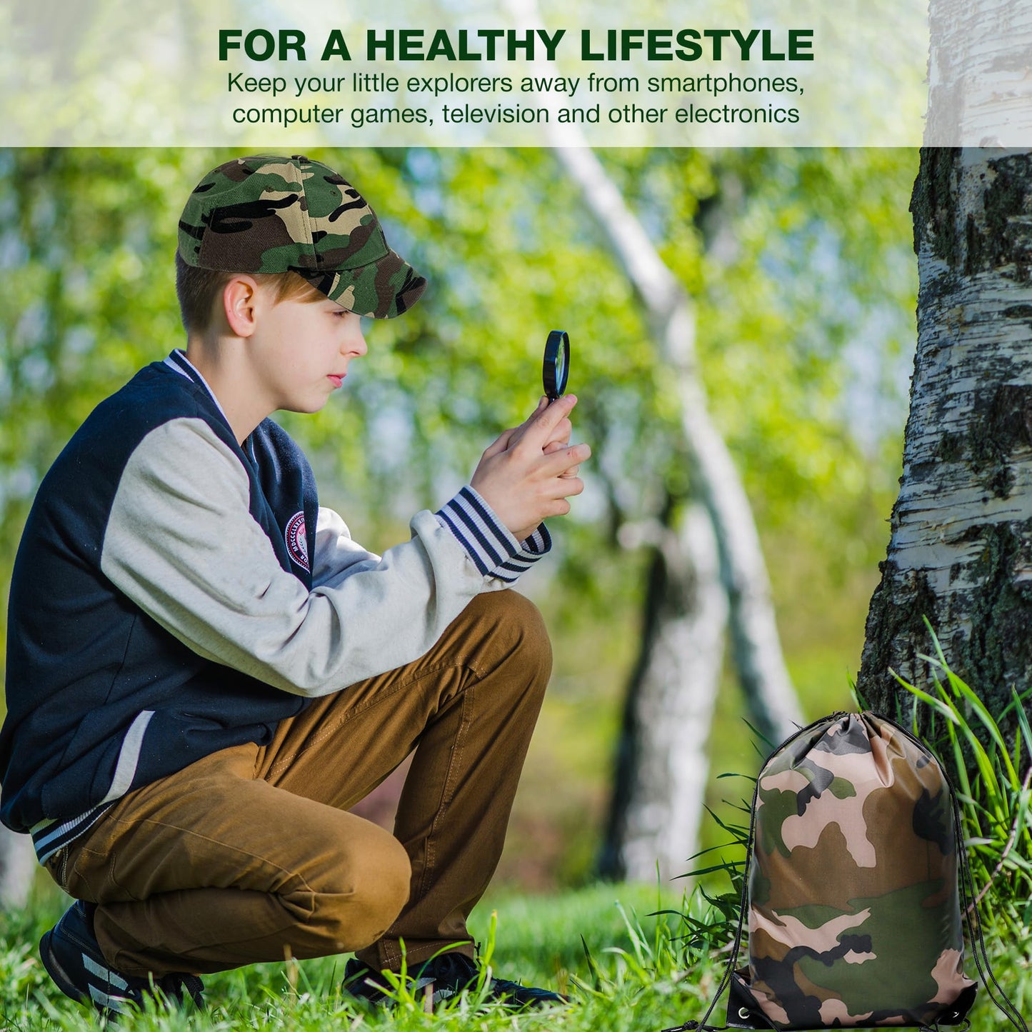 Nature Exploration Gear - Outdoor Adventure Kit with Walkie Talkies for Kids - Camping, Hiking, Backyard Toys - Creative Play Set for Boys and Girls