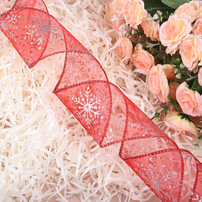Livder 2.5 Inch Wide Christmas Wired Ribbon Snowflake Organza Sheer Glitter Ribbon for Xmas Tree, Wreath, Party Decoration, Gift Wrapping (Red, 21.9 Yards)