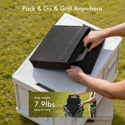 Raynesys Charcoal Grill, Folding Portable Grill, with Carry Bag, Camping Firepit for Outdoor Cooking, Campfire, Patio, Backyard, Backpacking, Party, 15.35 * 12.99 * 5.51 Inches