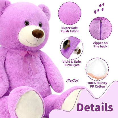 MorisMos Giant Teddy Bear Stuffed Animal 4 Feet, 51'' Large Stuffed Bear for Girlfriend Boyfriend Wife Mom Fiancée Valentine's Gift, Big Bear Plush for Baby Shower Christmas Birthday,Purple