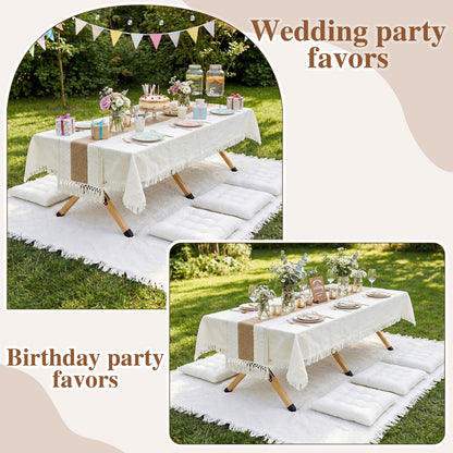 Novabright 10 Pcs Picnic Kit Folding Picnic Table 59'' x 20.5'' Large Outdoor Boho Blanket 91'' x 71'' Beige Table Runner 6 Floor Pillows Cushions Woven Cotton Oversize Washable for Camp Wedding