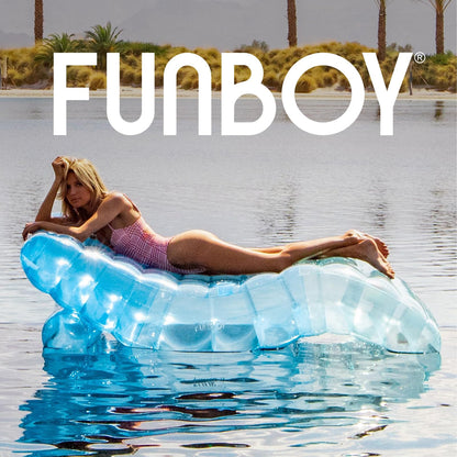 FUNBOY Giant Inflatable Luxury Tri-Color Blue Chaise Lounger, Chair Pool Float for Adults, Transparent Blue Material, Perfect for a Summer Pool Party