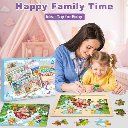 Wooden Princess Puzzles for Kids Age 3 4 5 Year Old, 4 Pack 24 Pcs Montessori Toddler Jigsaw Puzzles for Girl boy Activities Preschool Learning Educational Birthday Gift Travel Autistic Wooden Toys