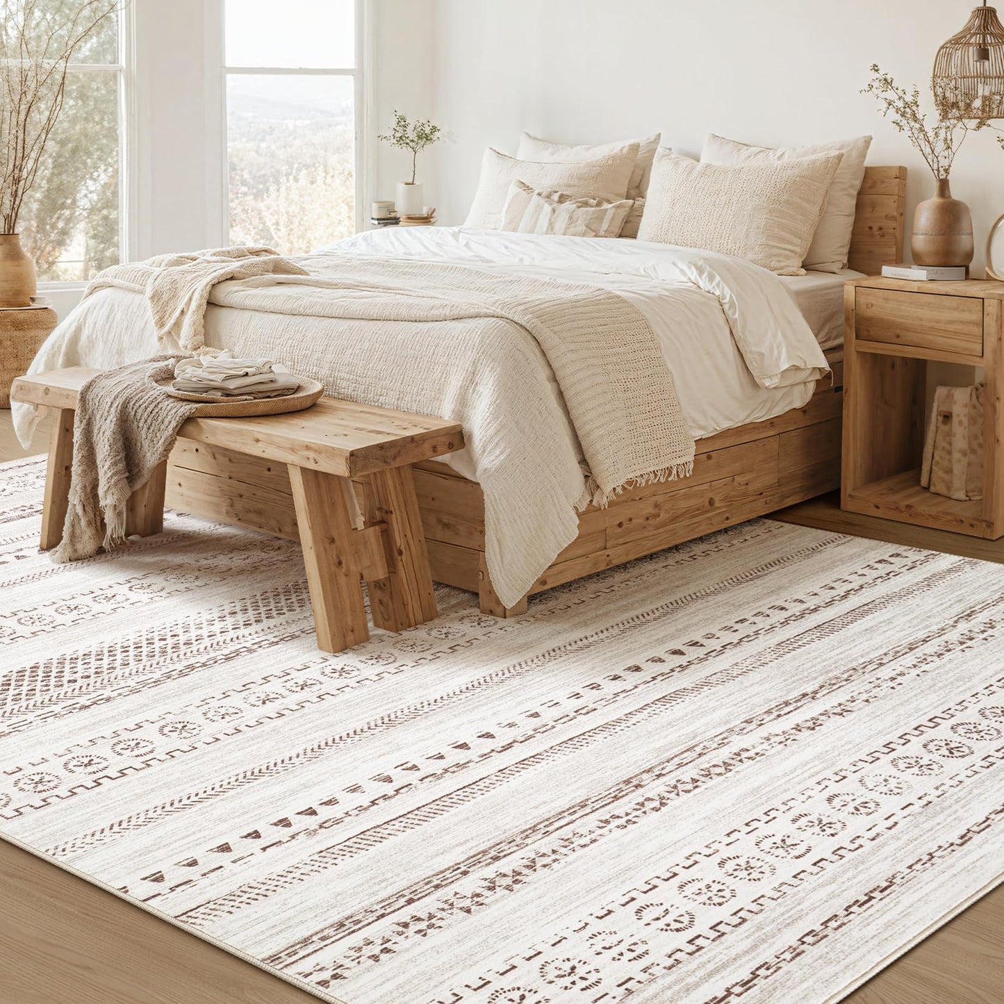 kakania 6x9 Washable Area Rug: Non Slip Soft Thin Carpet, Boho Geometric Modern Decor, Easy Clean Indoor Floor Rugs for Living Room Bedroom Kids Dorm Office Dining - Brown