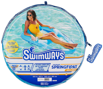 SwimWays Spring Float Premium Recliner Pool Lounger, Inflatable Pool Floats Adult with Fast Inflation for Ages 15 & Up, Sky Blue