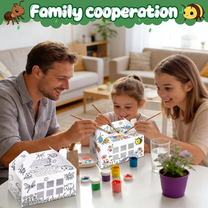 Ailefentene 28 Pack Bug Hotel Box Color Your Own Cardboard Bug Catchers with Stickers, DIY Insect Critters Collection Gable Box with Window for Spring Summer Garden VBS Crafts Party Favors