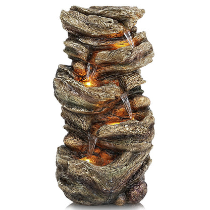 Jocoevol 32" High Outdoor Water Fountain, 5-Tiers Cascading Rock Waterfall Fountain with LED Lights for Garden, Patio, Yard Decor, Soothing Tranquility for Any Outdoor Living Space