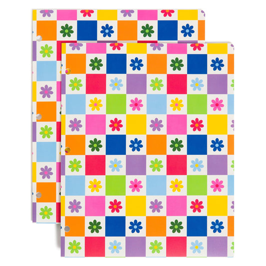 U Brands 70s Floral Check 2-Pocket Folder Set, Poly, Assorted Colors and Patterns, 3-Hole Punched, 10 Pieces