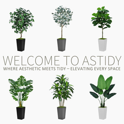 ASTIDY Artificial Monstera Deliciosa Plant 5FT - Faux Tropical Palm Tree with White Tall Planter - Fake Swiss Cheese Floor Plant Potted - Artificial Tree for Home Office Living Room Decor Indoor