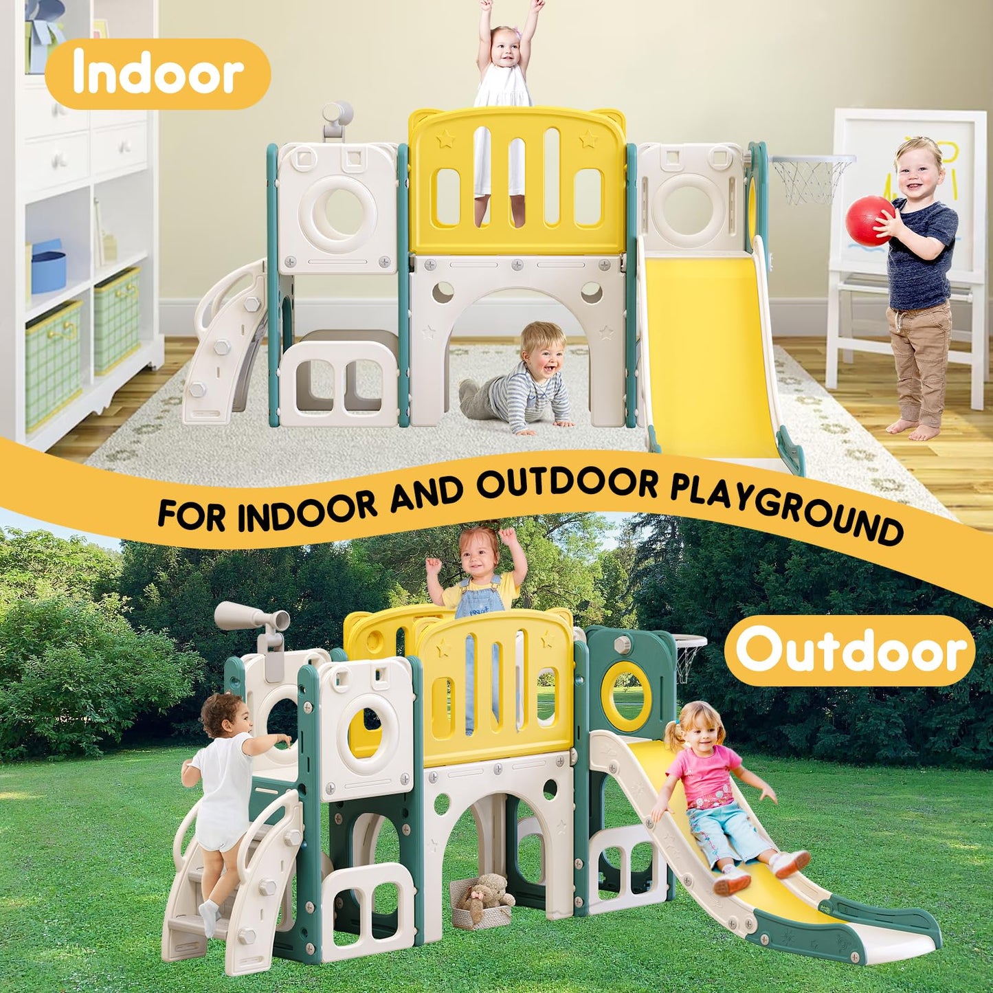 8 in 1 Toddler Slide Set, Kids Slide for Toddlers, Toddler Climber Slide PlaySet with Basketball Hoop,Outdoor Indoor Playground for Toddlers Upgraded