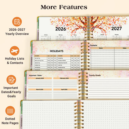 Planner 2026-2027, 18 Months Weekly and Monthly Daily Planner from January 2026 - June 2027, 8.5" x 11" A4 Large Hardcover Agenda Organizer Book 2026 with Tabs, Spiral Yearly Calendar Planners for School Work Home, Autumn Tree