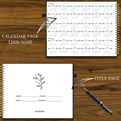 AKONEGE Accounting Ledger Book for Personal & Small Business Bookkeeping, Horizontal Income and Expense Tracker Notebook with Calendar, Hardcover Columnar Log Journal 10.78'' x 8'', Black