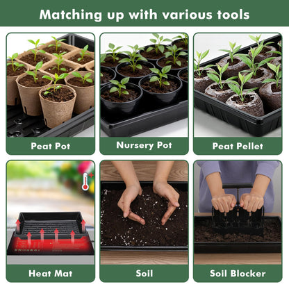 Sckee Upgraded 10 Pack Plant Growing Trays Seed Starting Tray Microgreens Growing Trays Seedling Plant Germination Starter Tray Transplant Fodder Flats, No Holes, No Leakage, Reusable (1017)