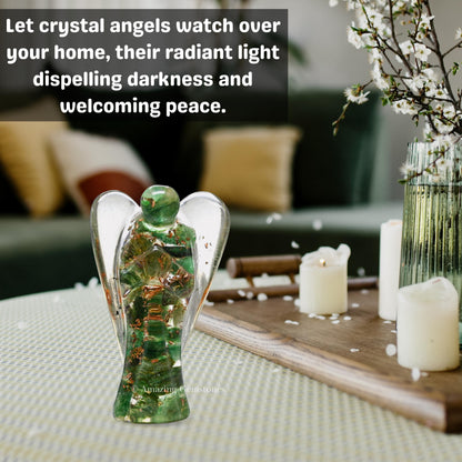 Amazing Gemstone Green Aventurine Guardian Angel Figurine Pocket Crystal Angel for Protection - Orgone Guardian Angel with Orgonite Layer and Natural Crystal for Healing Gift (2 Inch, Organite)