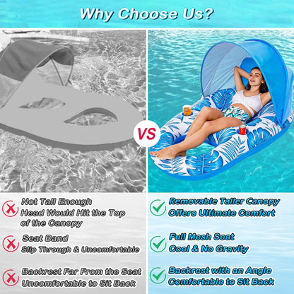 Jasonwell Pool Float with Canopy - Inflatable Pool Floaties Adult Lounger Floats Raft Floating Chair with Cup Holders for Swimming Pool Lake Water Lounge Float Beach Pool Party Toys for Adults (Blue)