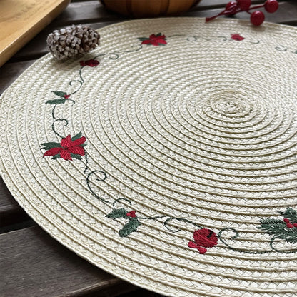 LaneVines Christmas Placemats Set of 4 Round Placemats, Embroidered Holiday Table Placemats Christmas Decorations for Kitchen Dining Table Mats Table Decorations