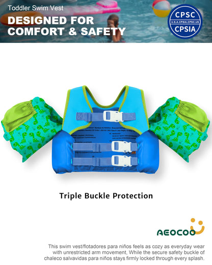 AEOCOO Puddle Float Jumper 20-30-50 Pounds, Toddler Swim Vest for 1-3-5 Years Old, Pool Floats with Swimming Arm Floaties Swim Jacket with Water Wings for Kids Swimmies, Boys, Girls, Niños, Dinosaur
