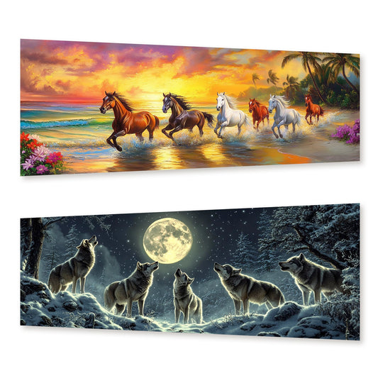 Zariocy 2 Pack Large Diamond Art Kits for Adults Horse & Wolf, DIY Diamond Painting Art Animals Round Full Drill Crystal Diamond Embroidery Paintings Arts Craft for Home Wall Decor 31.5x11.81 inch