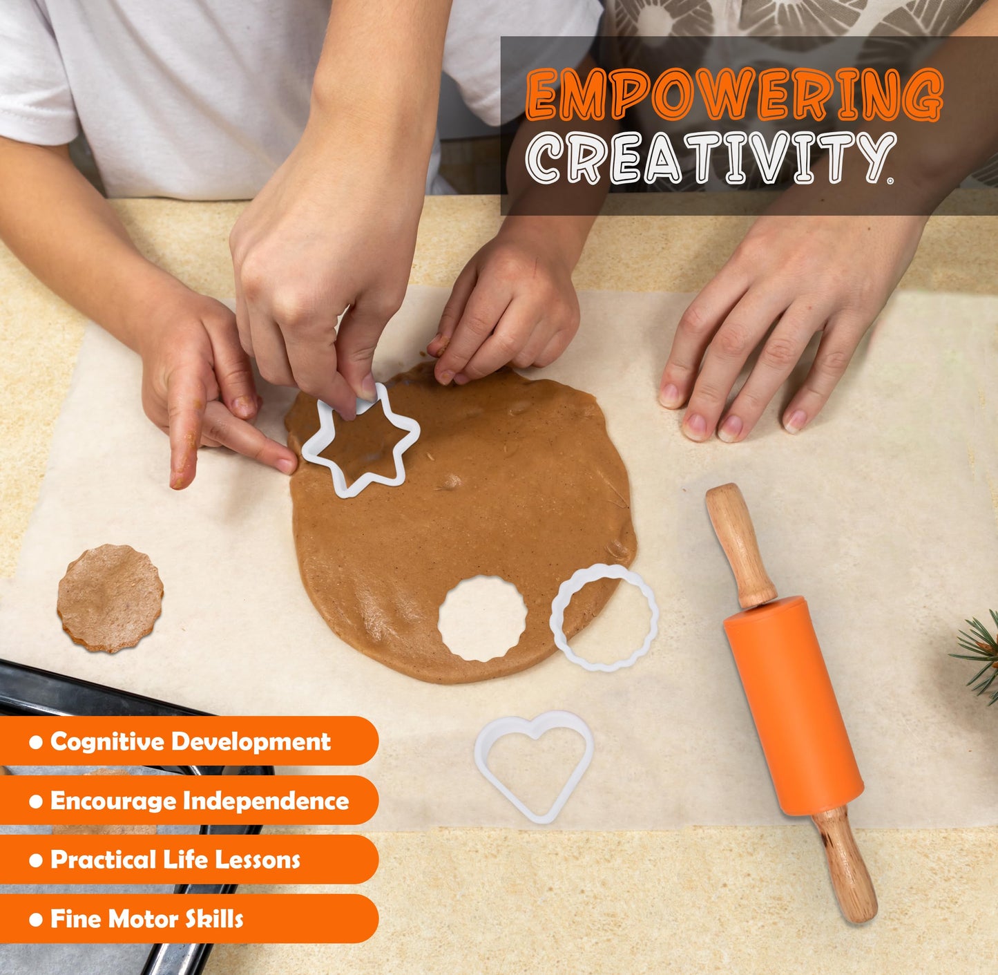 PERLLI Kids Real Cooking Set for Cooking and Baking – 31 Pc. Gift for Junior Chef with Real Utensils, Case & Safe Kids Knife Set for Boys & Girls – Fine Motor Skills & Fun for Children Ages 6+, Orange