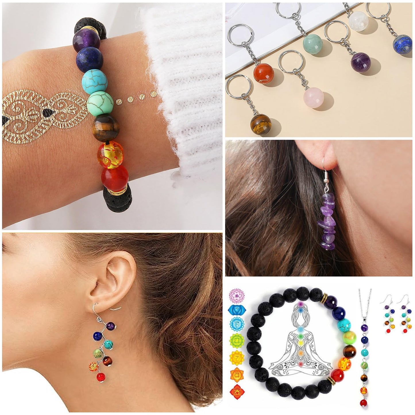 Raicegs Chakra Beads for Jewelry Making Real Natural Stone Beads for Bracelets Making Kits Healing Crystals Gemstone for Necklace Earring Making for Adult Women Men
