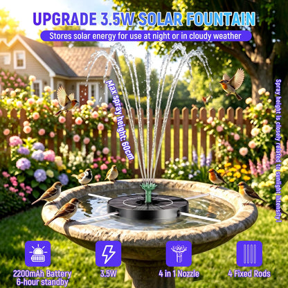 Marchul 3.5W Solar Fountain for Bird Bath Colorful Light with 2200mah Battery, 2026 Upgrade 4-in-1 Nozzles Solar Water Fountain Powered with 4X Fixer Floating Solar Pump for Garden, Pond, Pool