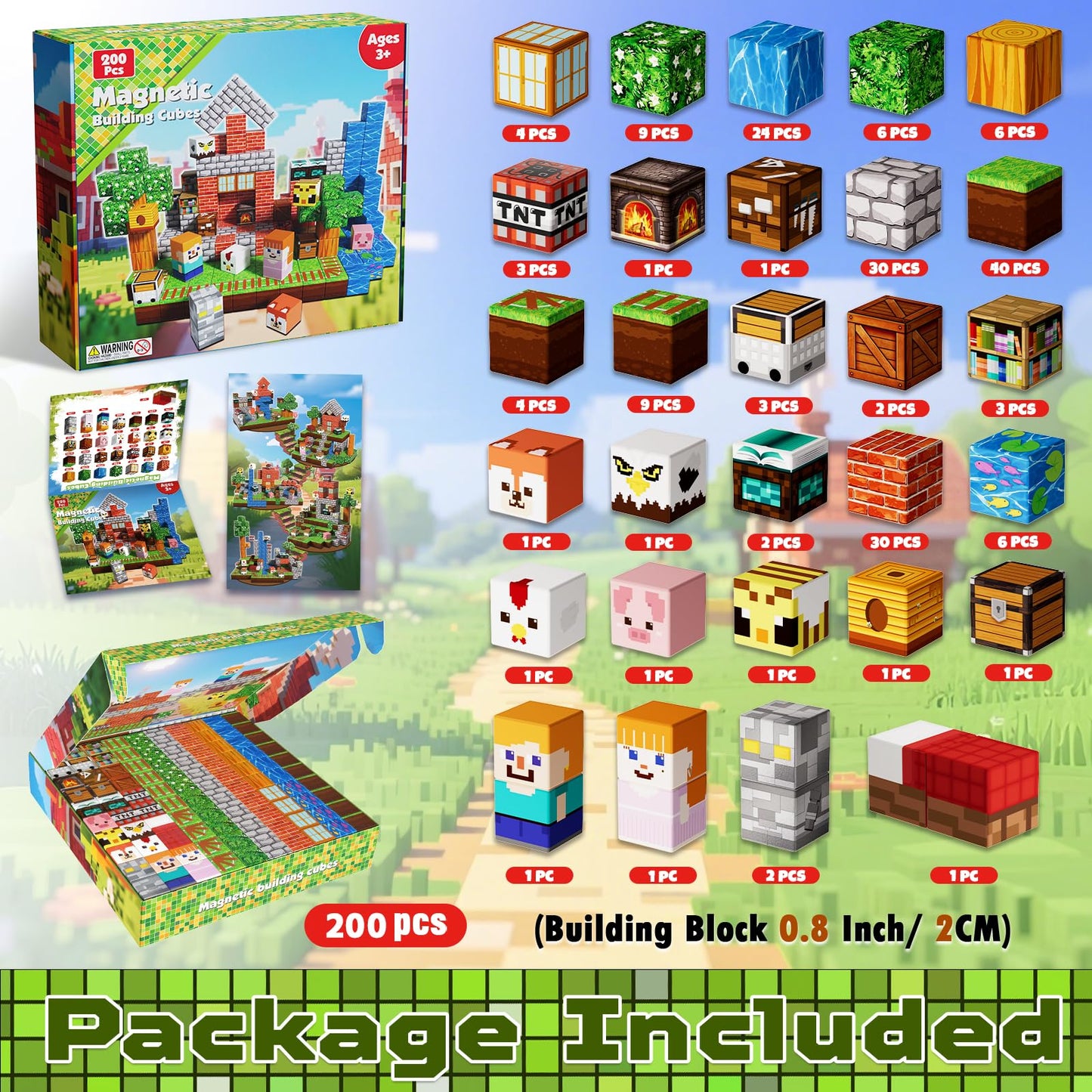 Goody King 200 PCS Magnetic Blocks - Forest Magnetic Building Blocks, Stacking Magnets for Kids, Strong Magnets, Sensory Toy for STEM Learning Toys for Kids 3+ Boys and Girls Christmas Birthday Gifts