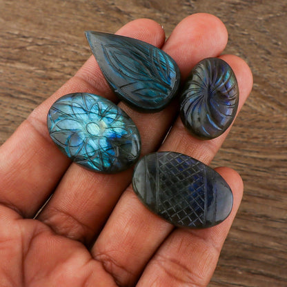 TGH Natural Labradorite Gemstones Carving Wholesale Cabochons Lot, Jewelry Making Loose Gemstone, Polished Gems, DIY, Wire Wrapping, Reiki, Wikka, Healing Crystals, Bulk Gemstone Deal, Pack Of 3