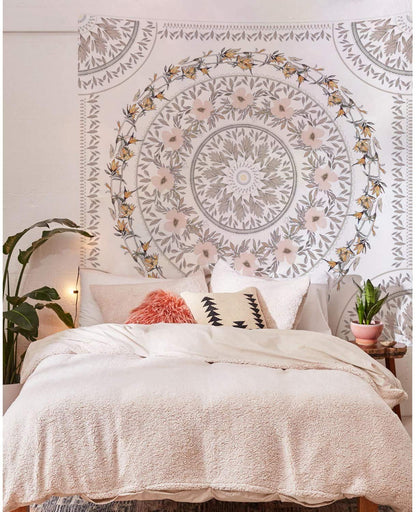Simpkeely Sketched Floral Medallion Tapestry, Bohemian Mandala Wall Hanging Tapestries, Indian Art Print Mural for Bedroom Living Room Dorm Home Décor 69 x 90 Inches (Mauve)