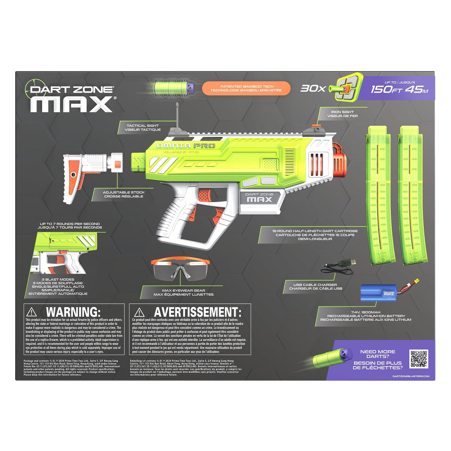 Dart Zone Max Omnia Pro Gen 3 Foam Dart Blaster–150 FPS Full Auto Foam Dart Blaster for Adults–Electric Foam Blaster–Elite Blaster for Ages 14+ with 30 Half Length Darts, Sight, Mags, Stock & Eyewear
